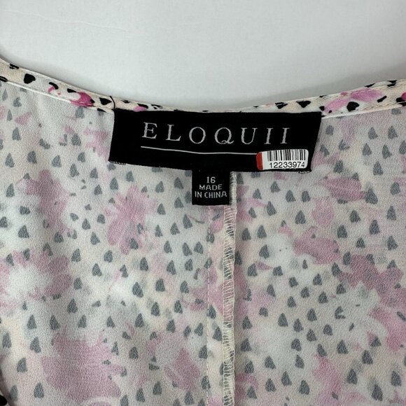 Eloquil Women's Pink Ruffled Floral Blouson‎ Crepe Asymmetric MIDI Dress 16/C44 - Picture 5 of 11